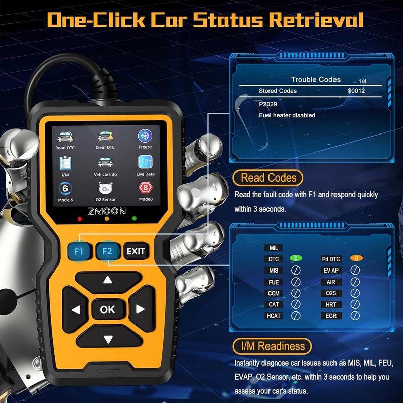 Zmoon ZM201 Professional OBD2 Scanner Diagnostic Tool, Enhanced Check Engine Code Reader with Reset OBDII/EOBD Car Diagnostic Scan Tools for All Vehicles After 1996, 2026 Upgraded - Image 3